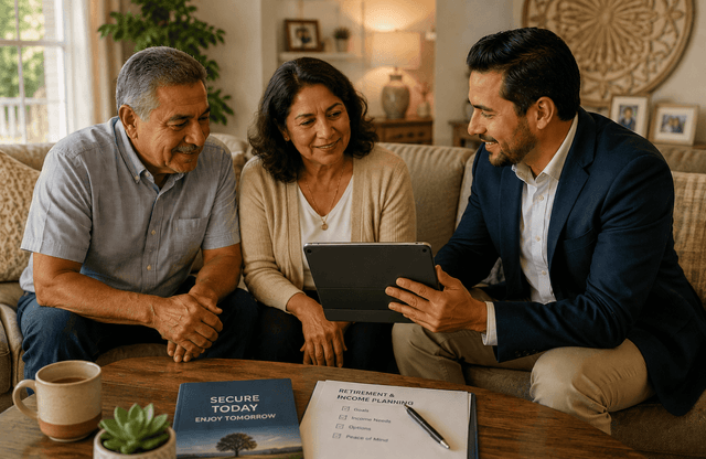 A licensed advisor reviewing annuity income options with a senior at home
